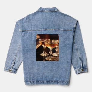 champagne glass golden toast denim jacket