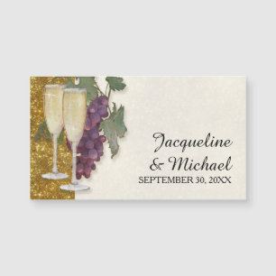 Champagne Glass Grapes Gold Glitter Save the Date