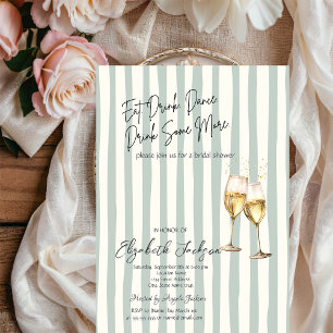 Champagne Glass Green Stripes Bridal Shower Invitation