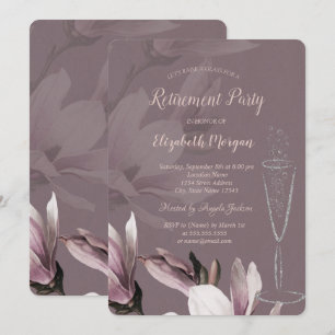 Champagne Glass Magnolia Retirement  Invitation