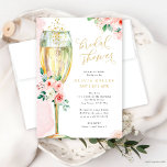 Champagne Glass Pink and Gold Floral Bridal Shower Invitation<br><div class="desc">This pretty design features a floral bouquet in shades of pink and a watercolor champagne glass.   Fill in your information on the template. Use the "customise it" feature to change the fonts or layout.</div>