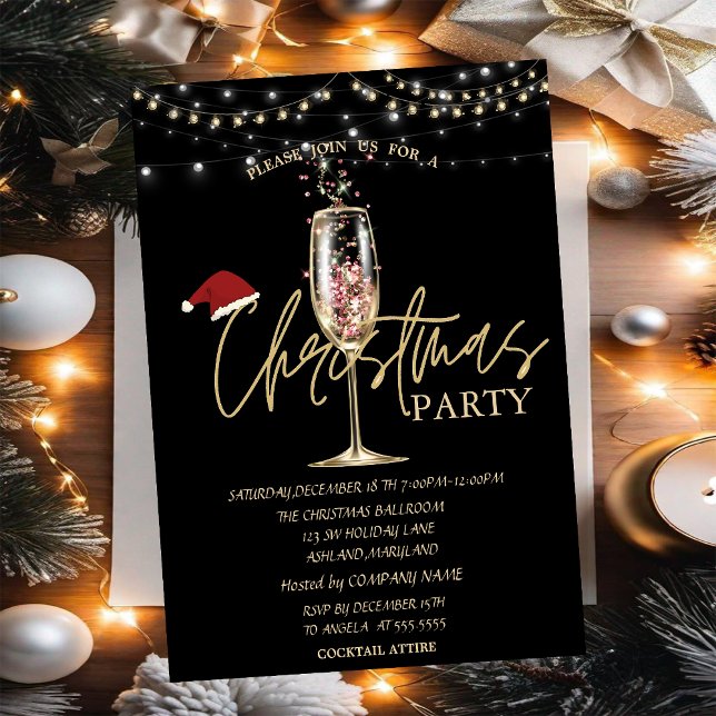 Champagne Glass Santa Hat Christmas Company Invitation (Creator Uploaded)
