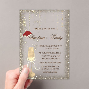Champagne Glass Santa Hat Christmas Party Acrylic Invitations