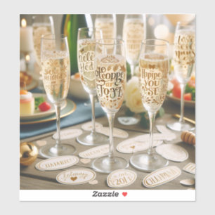 Champagne glass stickers with celebratory messages