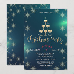 Champagne Glass Tree,Green Company Party  Invitation
