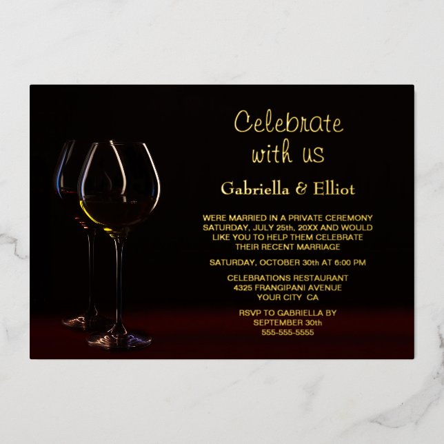 Champagne Glass Wedding Reception Foil Invitation (Front)