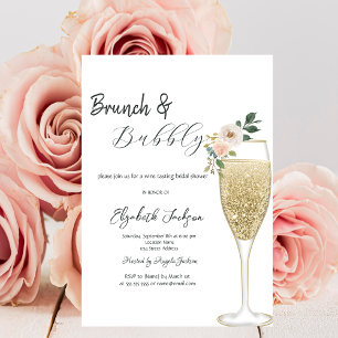 Champagne Glass White Flower Brunch & Bubbly Invitation
