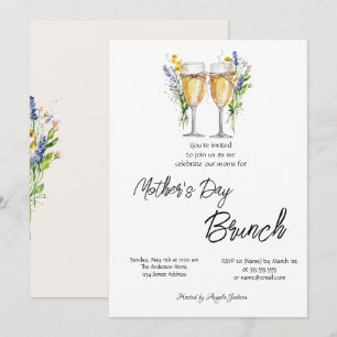  Champagne Glass Wildflower Mother's Day Brunch Invitation