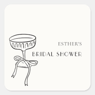 Champagne Glass With Bow Bridal Shower Square Sticker