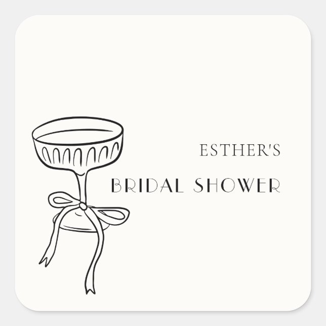 Champagne Glass With Bow Bridal Shower Square Sticker (Front)