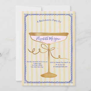 Champagne Glass Yellow Stripes Bachelorette   Invitation