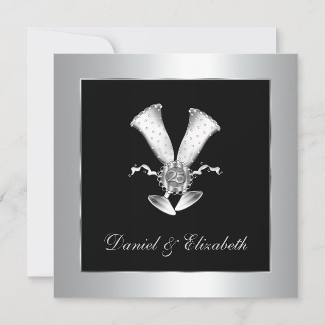 Champagne Glasses 25th Wedding Anniversary Invitation (Front)