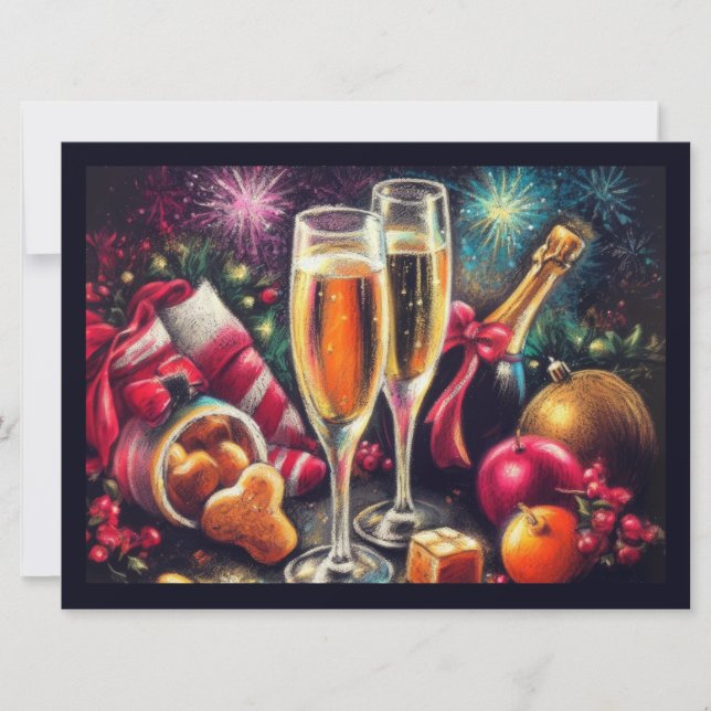 Champagne Glasses and Bucket Holiday Party Invitation (Front)