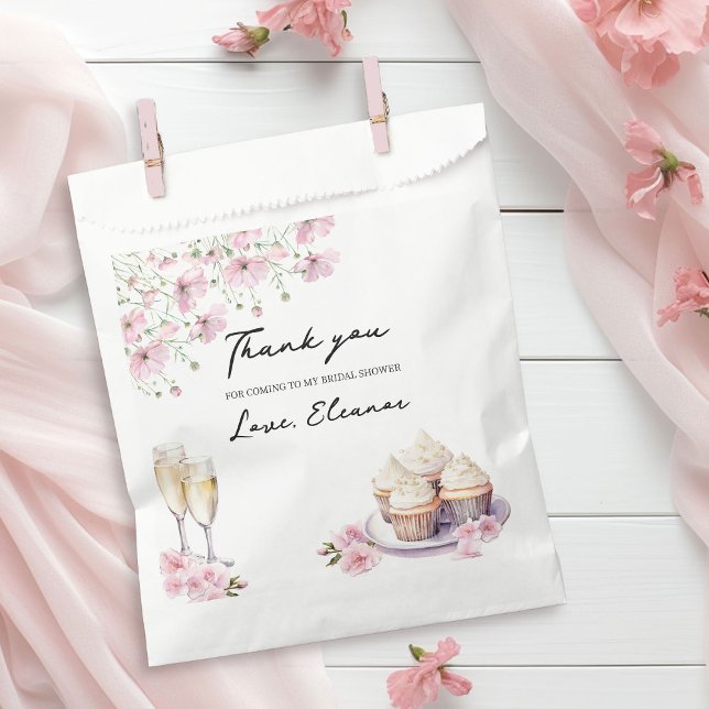 Champagne Glasses and Cupcakes Pink Wildflowers Favour Bags (Favor Bags from the Cupcakes and Cava Bridal Shower Collection by Darling & May)