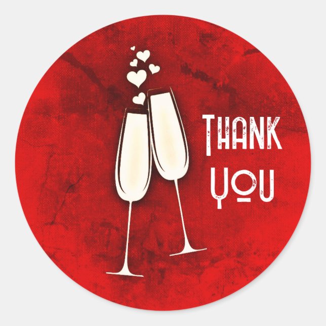 Champagne Glasses and Hearts  Classic Round Sticker (Front)