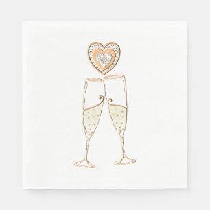 Champagne Glasses and Hearts  Napkin