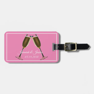 Champagne Glasses and Pink Background Luggage Tag