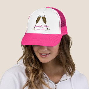 Champagne Glasses and Pink Text Trucker Hat
