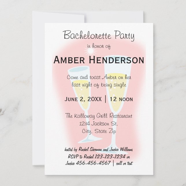 Champagne Glasses - Bachelorette Party Invitation (Front)