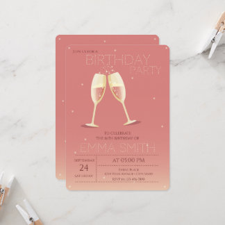 Champagne glasses Birthday invitation