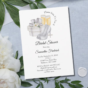 Champagne Glasses Bridal shoes Chic Bridal Shower  Invitation