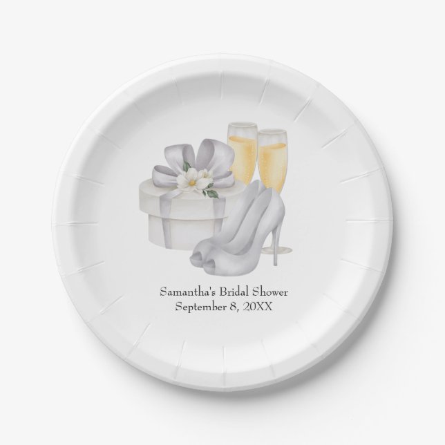 Champagne Glasses Brides Shoes Bridal Shower Paper Plate (Front)