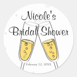 Champagne Glasses & Bubbles Modern Treat Favour Classic Round Sticker