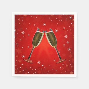 Champagne Glasses Celebration Gold on Red Napkin