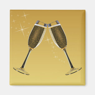 Champagne Glasses Celebration on Gold Magnet