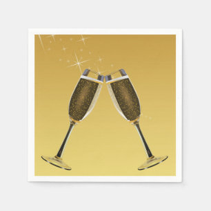 Champagne Glasses Celebration on Gold Napkin