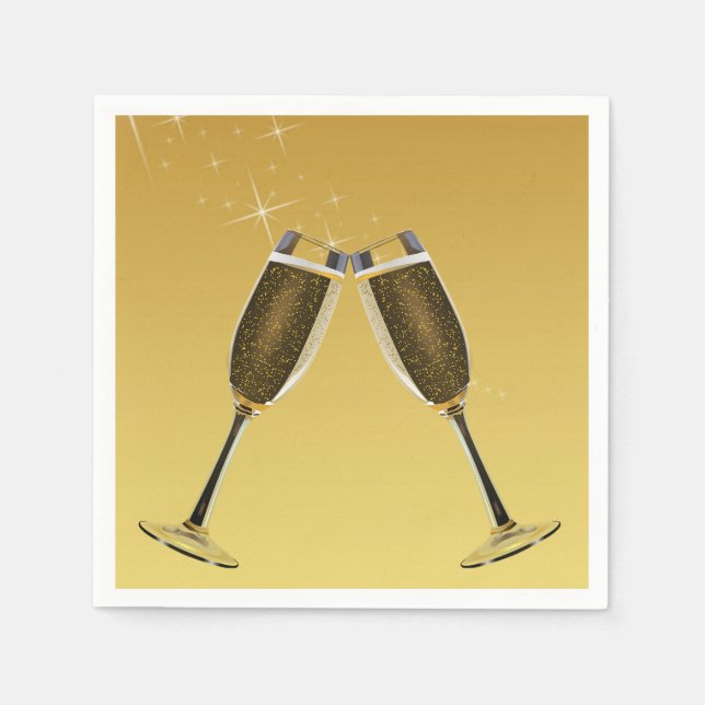 Champagne Glasses Celebration on Gold Napkin (Front)