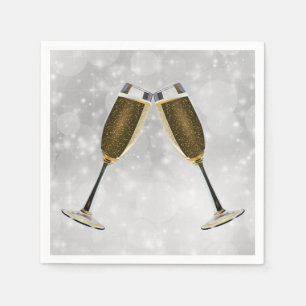 Champagne Glasses Celebration on Silver Napkin