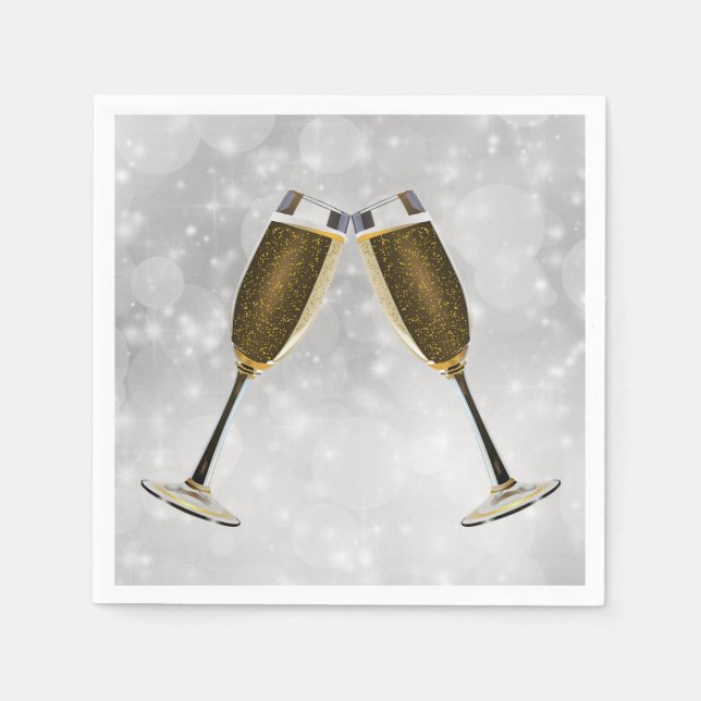 Champagne Glasses Celebration on Silver Napkin (Front)