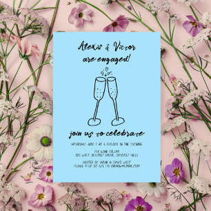 Champagne Glasses Cheers Custom Engagement Party Invitation