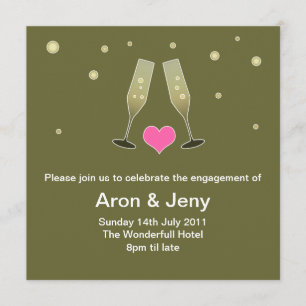 Champagne glasses engagement invitation