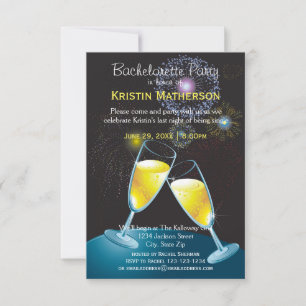 Champagne Glasses Fireworks-3x5 Bachelorette Party Invitation
