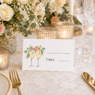 Champagne glasses florals monogrammed table place card