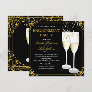 Champagne Glasses Gold Engagement Party Invitation