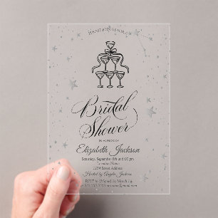 Champagne Glasses Gold Stars Bridal Shower  Acrylic Invitations