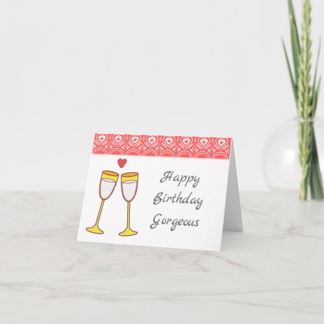 Champagne Glasses Happy Birthday Card (Front)