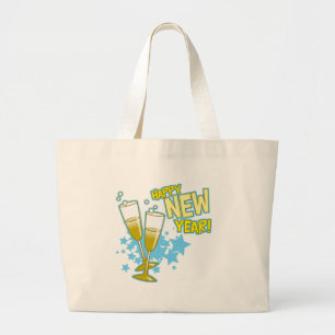 Champagne Glasses Happy New Year Large Tote Bag