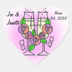 CHAMPAGNE GLASSES HEART STICKER