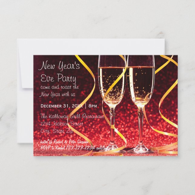 Champagne Glasses Photo - 3x5 New Year's Eve Party Invitation (Front)