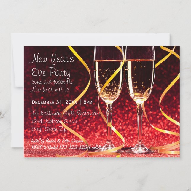 Champagne Glasses Photo - New Year's Eve Party Invitation (Front)