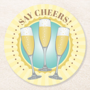 Champagne Glasses Round Paper Coaster