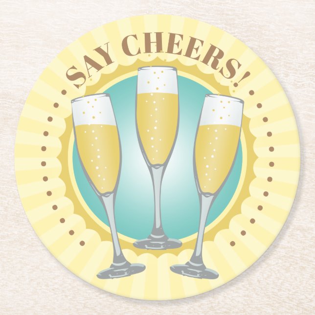 Champagne Glasses Round Paper Coaster (Front)