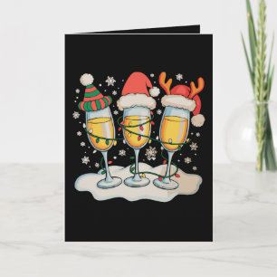 Champagne Glasses Santa Reindeer Christmas Xmas Card