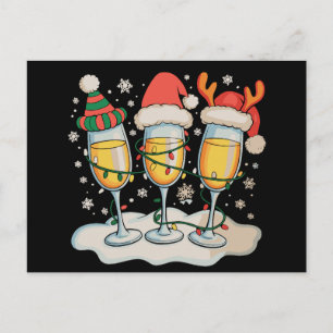 Champagne Glasses Santa Reindeer Christmas Xmas Holiday Postcard