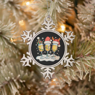 Champagne Glasses Santa Reindeer Christmas Xmas Snowflake Pewter Christmas Ornament