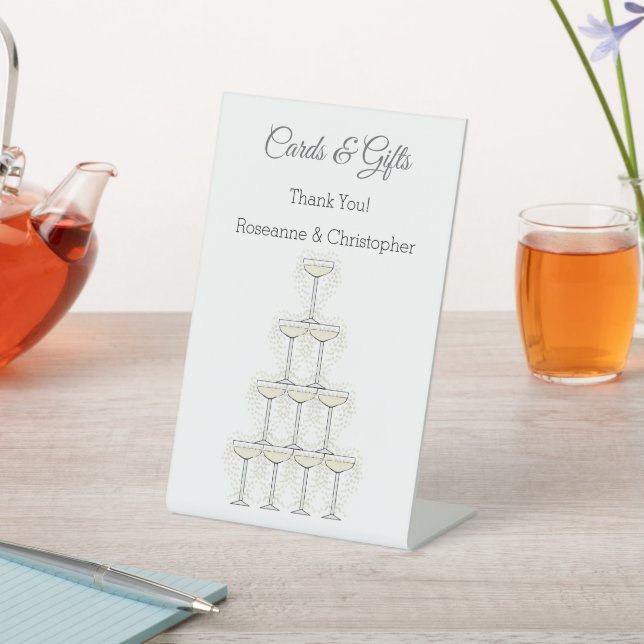 Champagne Glasses Simple Wedding Pedestal Sign (In SItu)